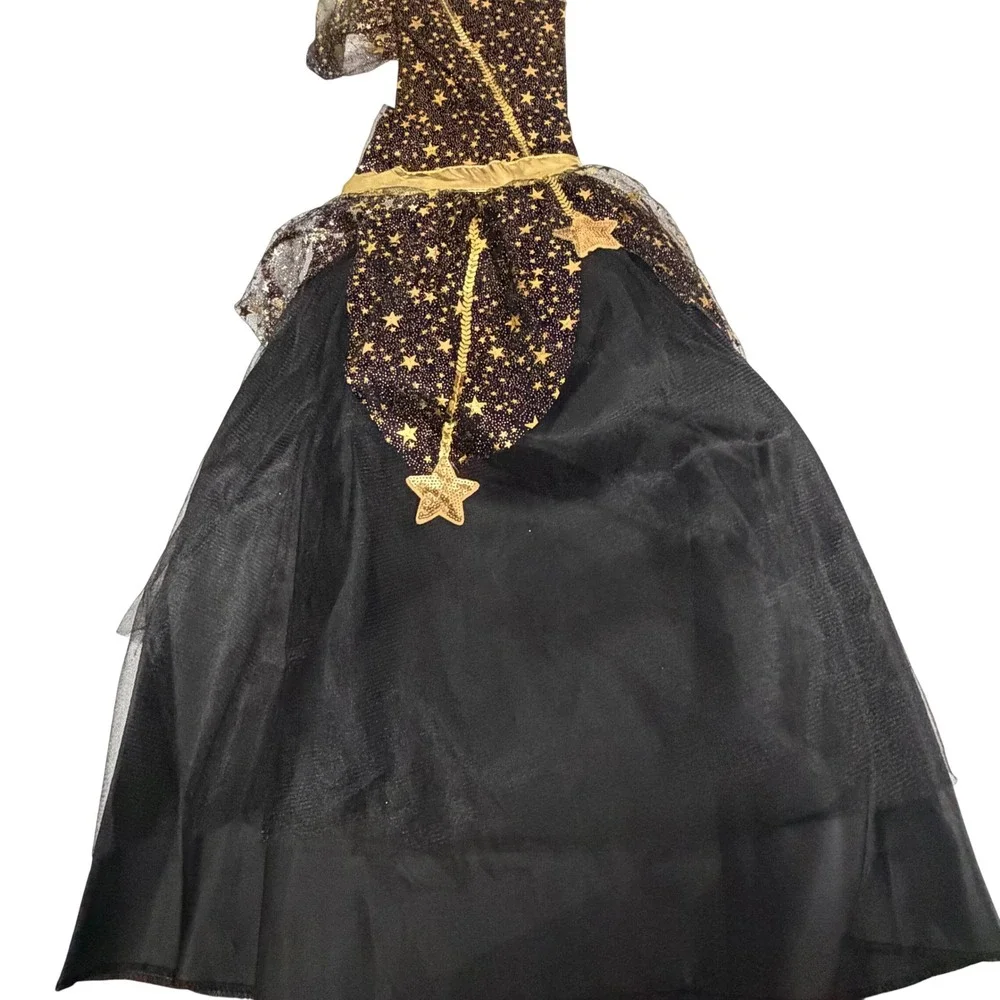 Way to Celebrate Girls Twilight Witch Costume Black Gold Stars Size 6/6X NWT